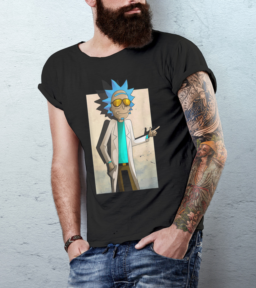 Rick And Morty Cool Rick Ricklantis Golden Sunglasses White Lab Coat T-Shirt