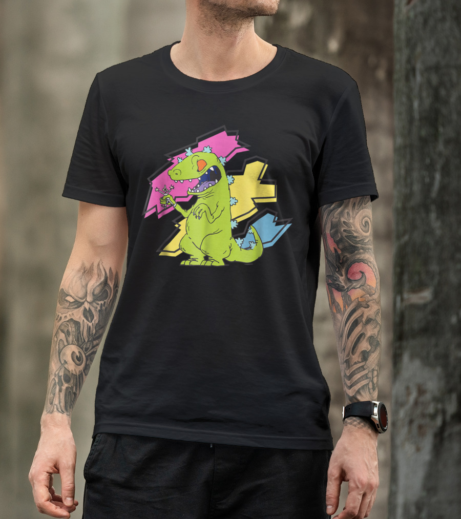 Rugrats Reptar Shreds Colorful Electric Background T-Shirt