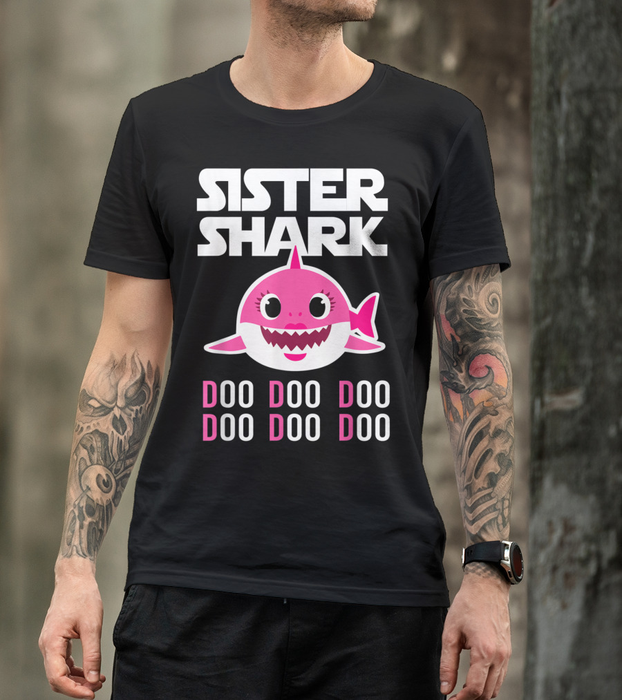 Sister Shark Doo Doo Doo Pink Cartoon T-Shirt