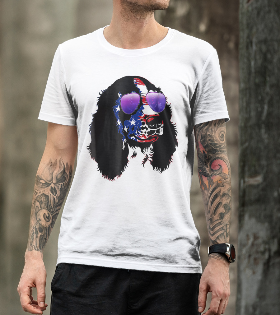 US Flag English Springer Spaniel With Sunglasses T-Shirt