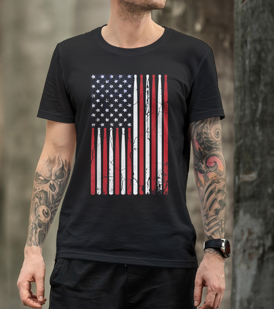 Vintage American Flag Drumsticks Drummer Player T-Shirt
