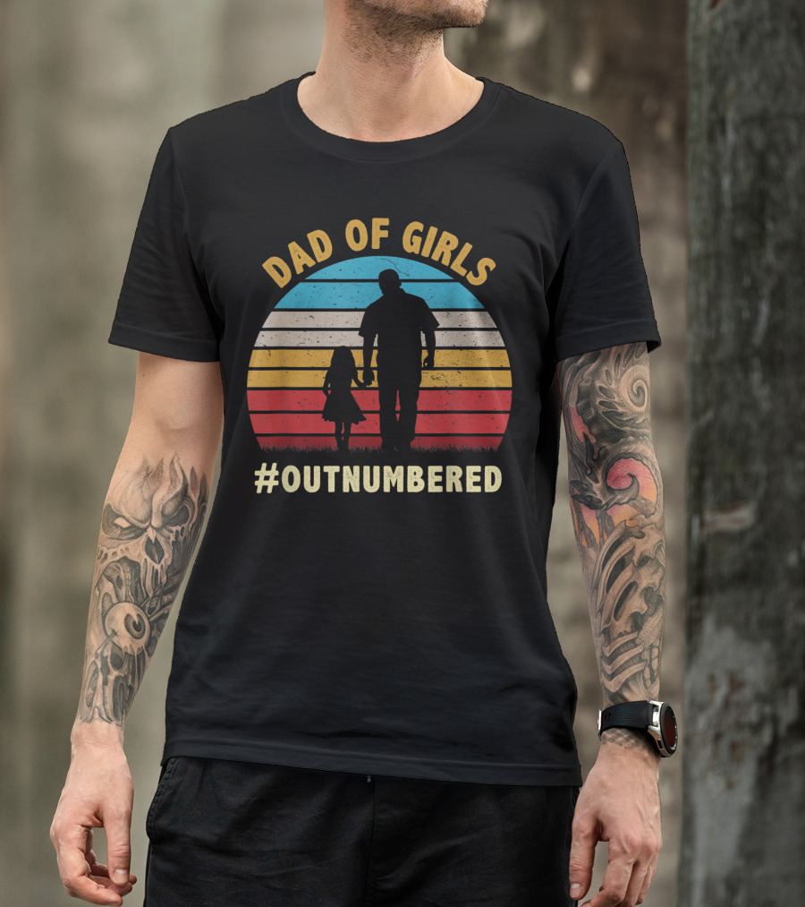 Dad Of Girls Outnumbered Sunset T-Shirt