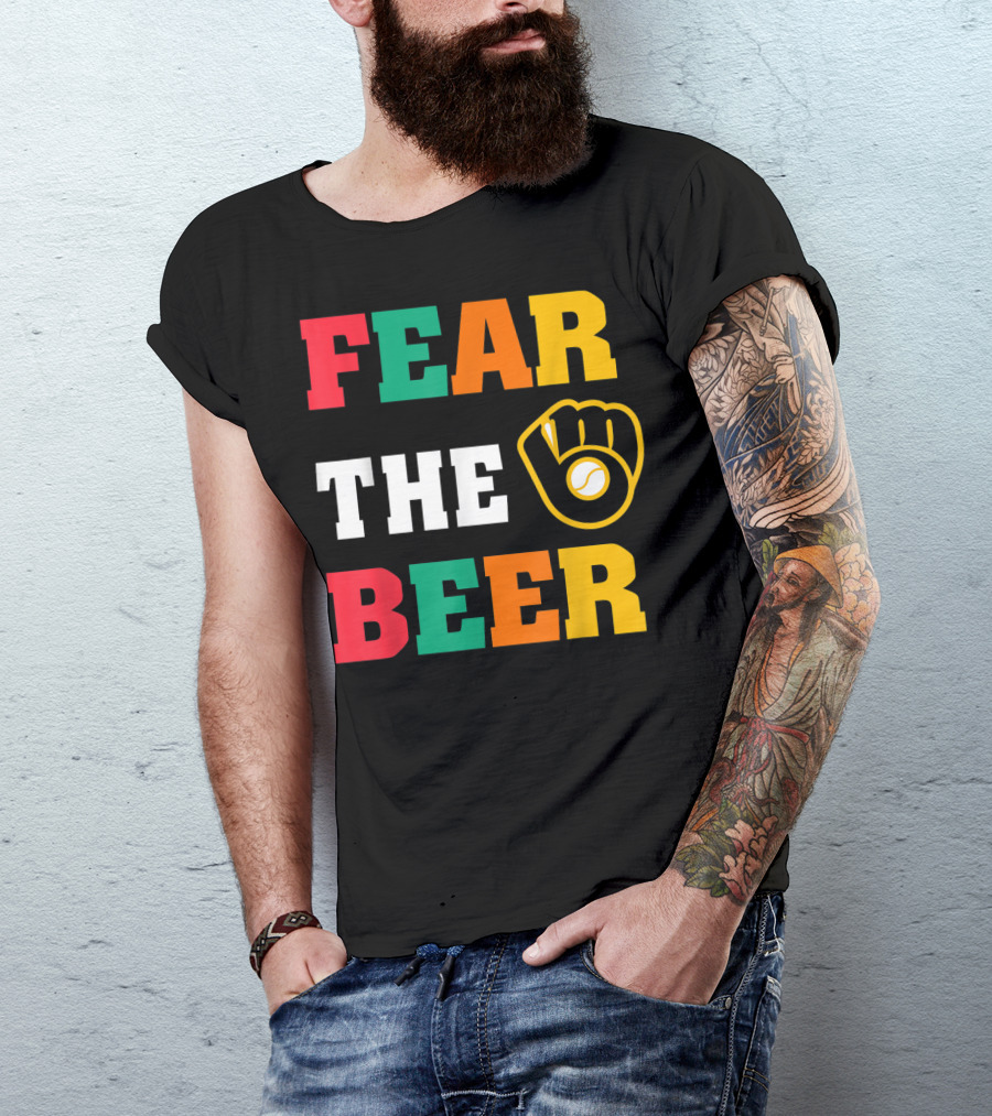 Fear The Beer Brewers Vintage Baseball Glove T-Shirt