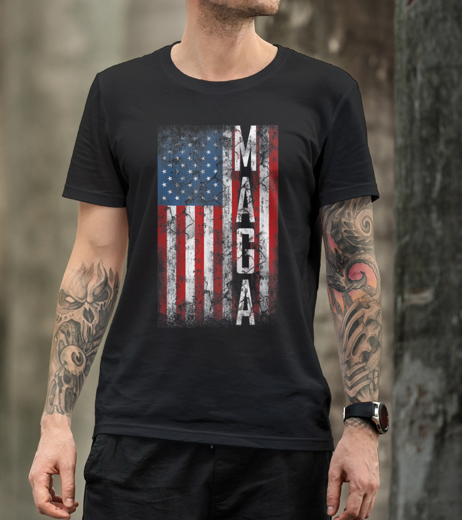 Vintage Grunge MAGA American Flag Distressed Patriotic T-Shirt