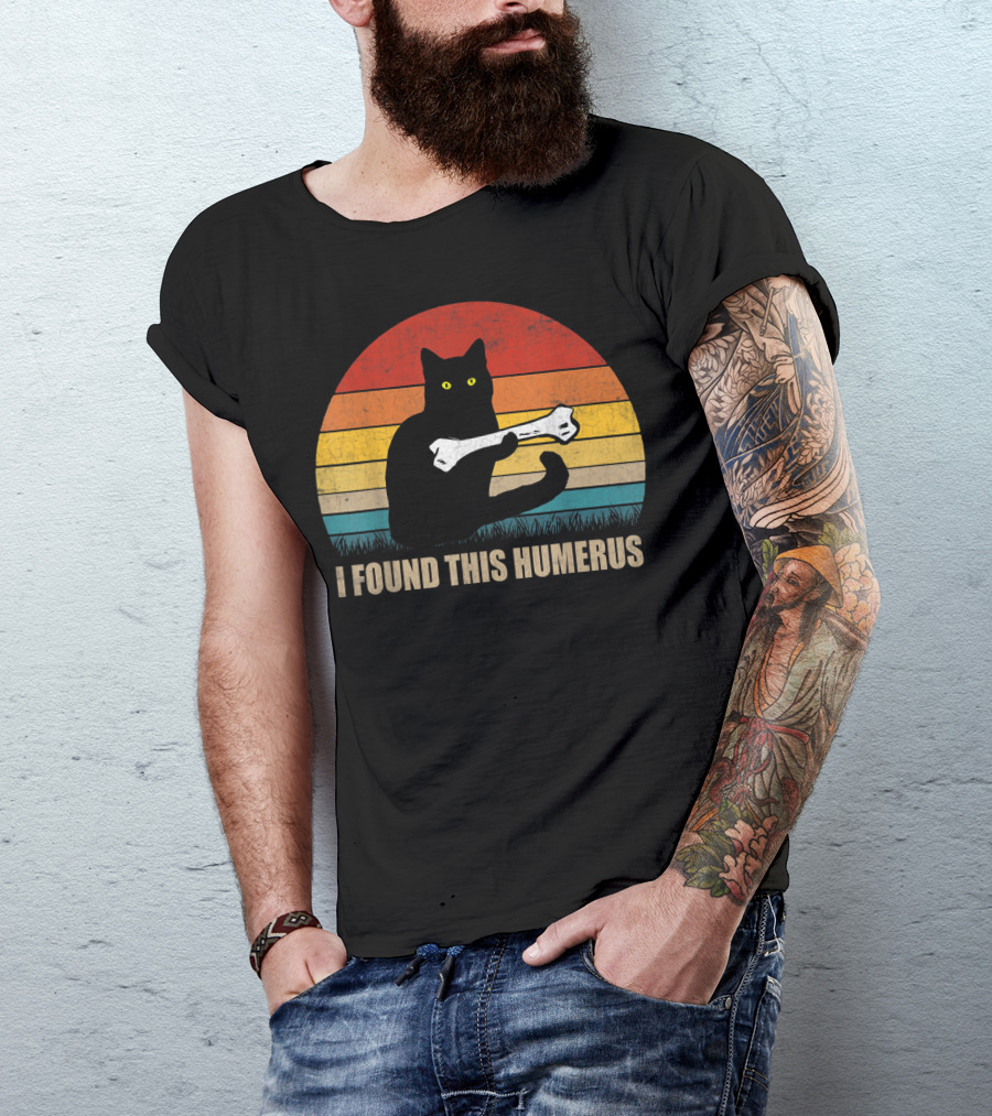 Vintage I Found This Humerus Cat Lover Retro Sunset T-Shirt