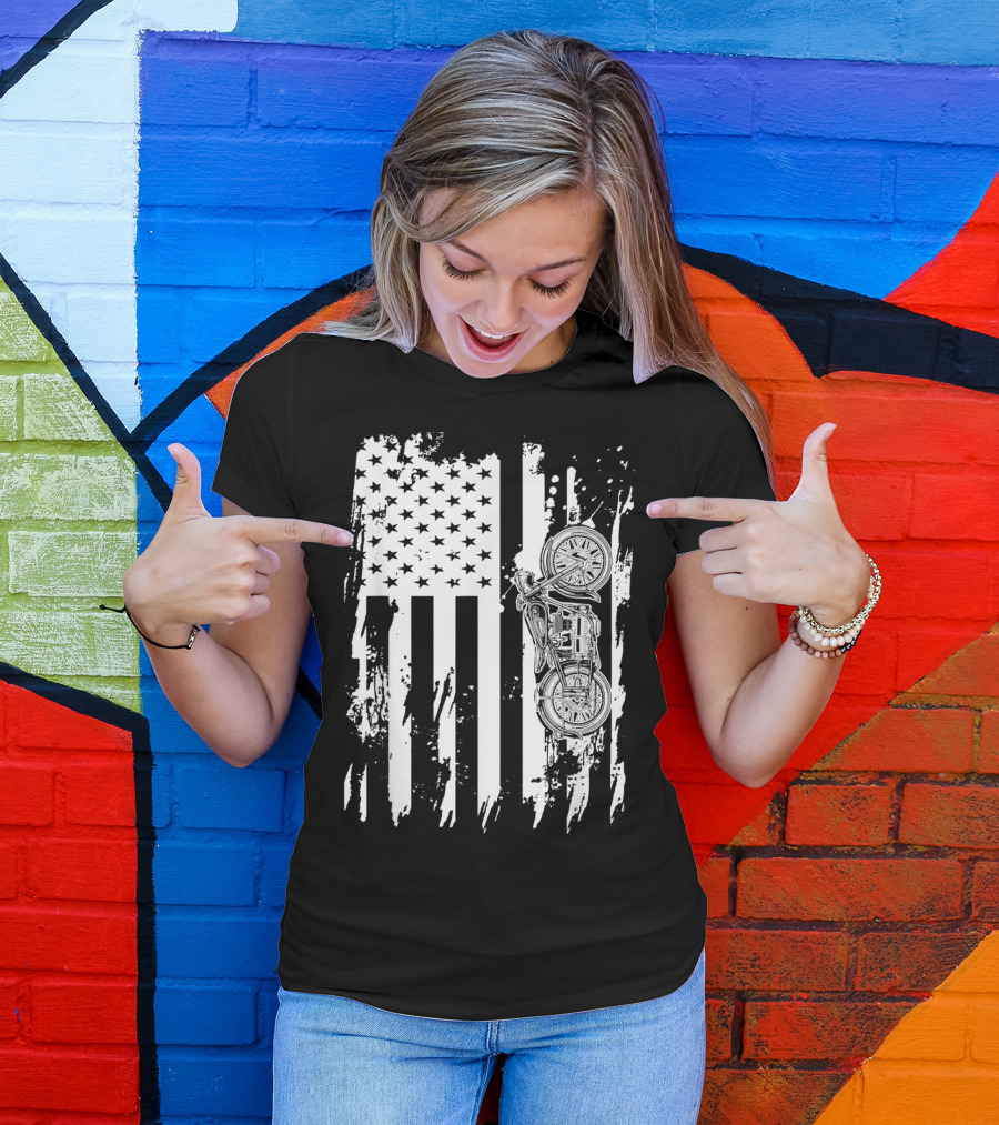 Vintage Motorcycle American Flag T-Shirt