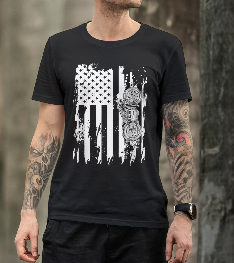 Vintage Motorcycle American Flag T-Shirt