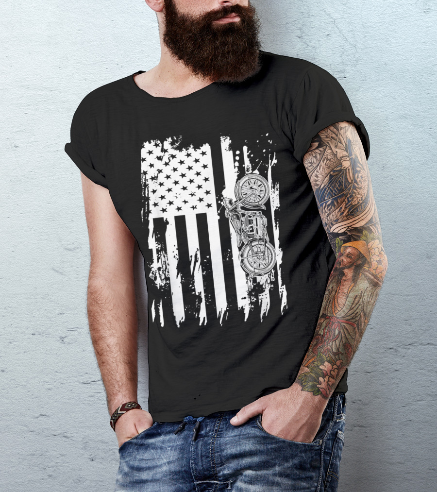 Vintage Motorcycle American Flag T-Shirt