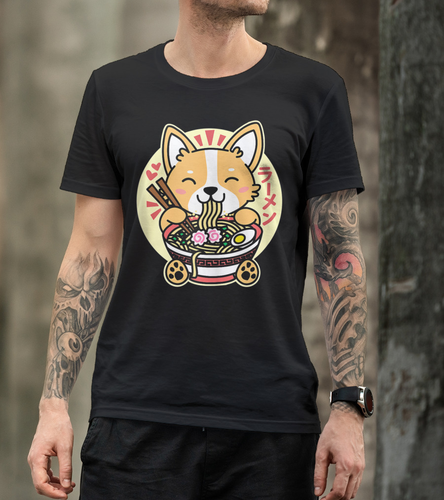 Kawaii Corgi Ramen Cute Anime Dog Japanese Noodles T-Shirt