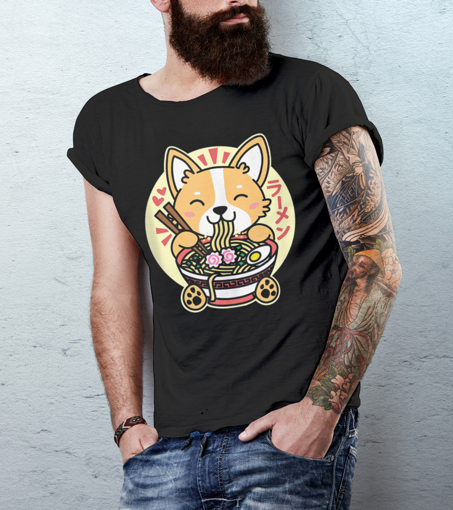 Kawaii Corgi Ramen Cute Anime Dog Japanese Noodles T-Shirt