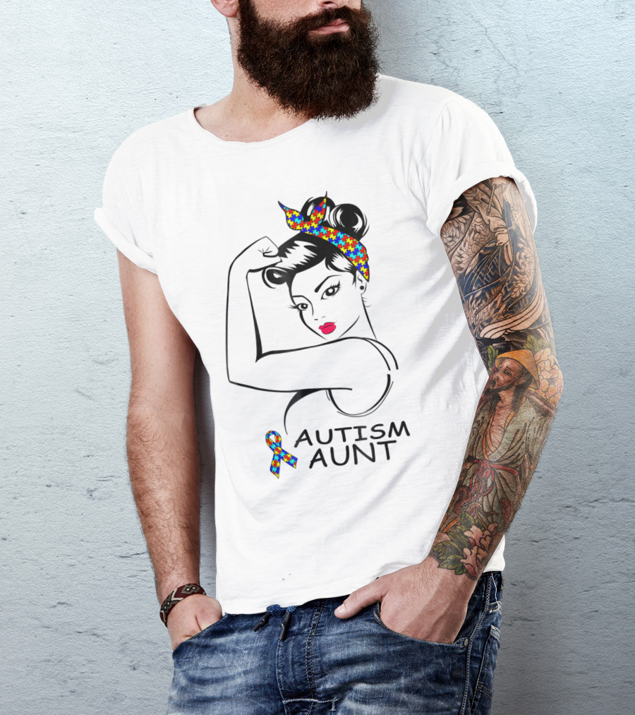 Autism Aunt Strong Awareness Rosie Bandana Puzzle T-Shirt