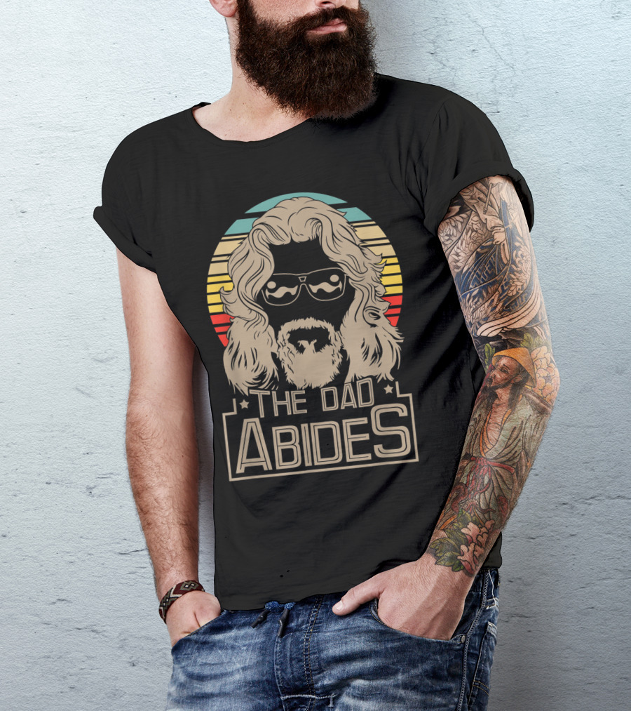 Mens The Dad Abides Retro Style Rainbow Circle Sunglasses And Long Hair T-Shirt