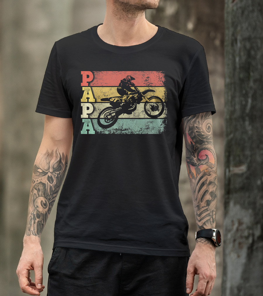 Papa Vintage Motocross Dirt Bike Dad Retro Colors T-Shirt