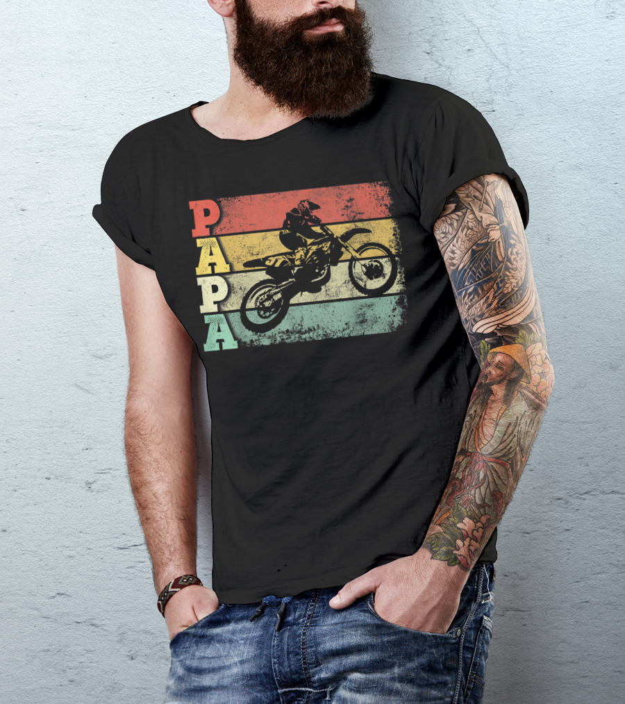 Papa Vintage Motocross Dirt Bike Dad Retro Colors T-Shirt