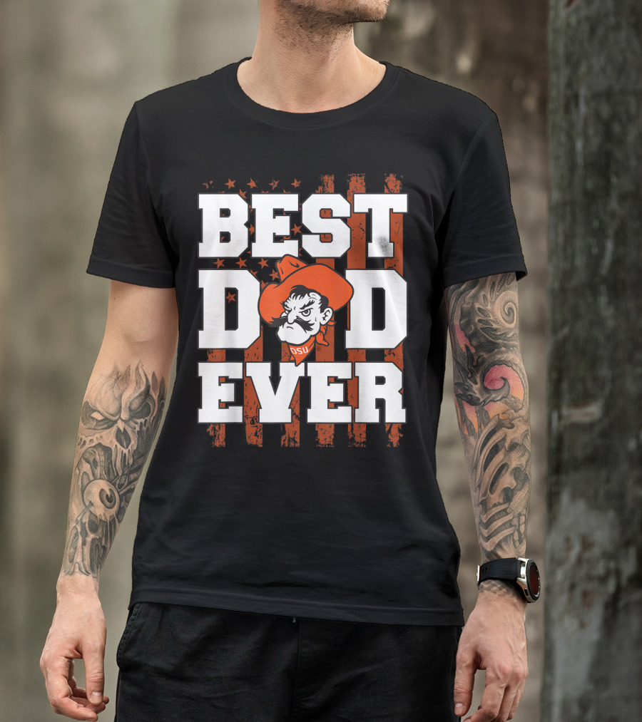 Oklahoma State Cowboys Best Dad Ever OSU Pistol Pete USA Flag T-Shirt