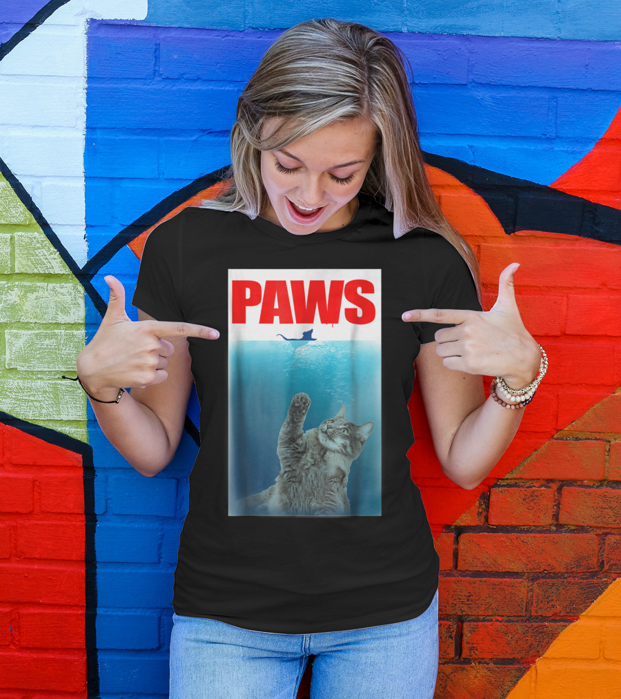 Paws Cat And Mouse Jaws Parody For Funny Cat Lover T-Shirt