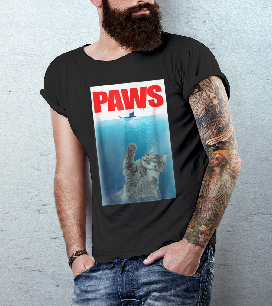 Paws Cat And Mouse Jaws Parody For Funny Cat Lover T-Shirt