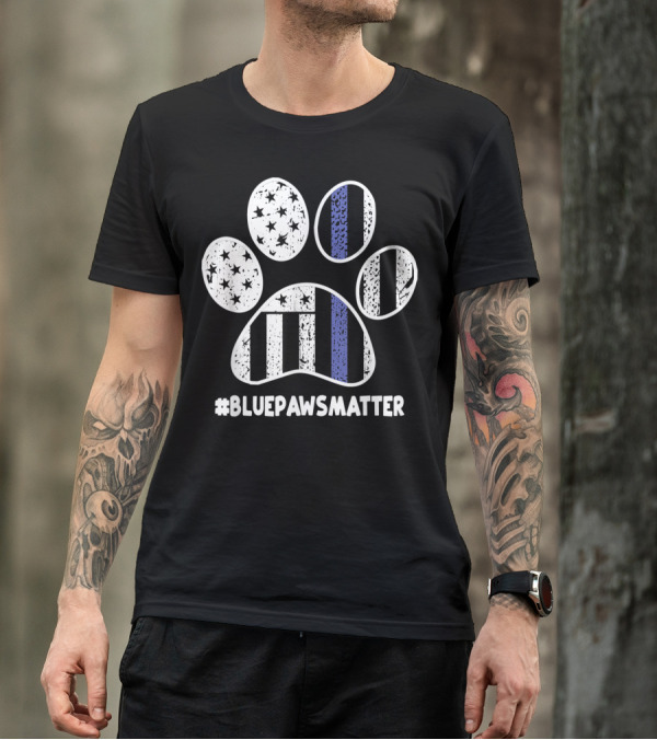 BluePawsMatter Thin Blue Line Police K9 Dog Paws T-Shirt