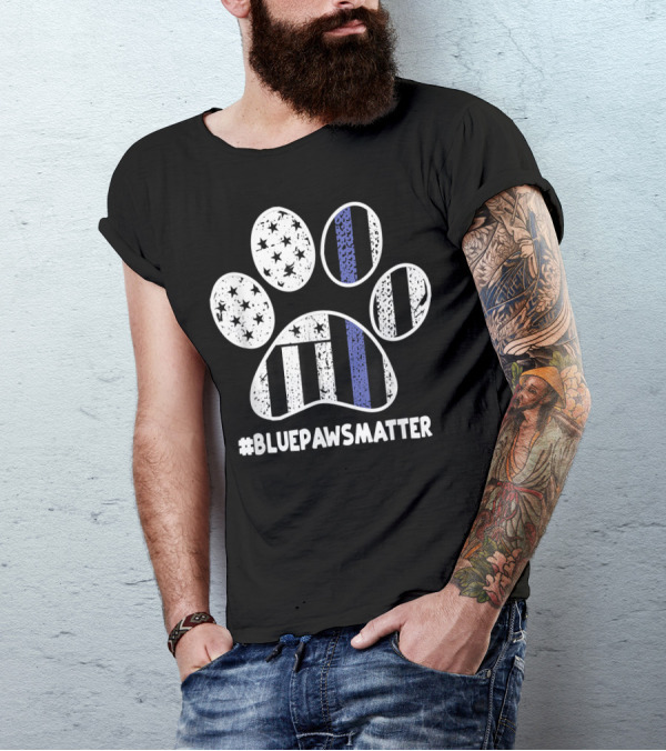 BluePawsMatter Thin Blue Line Police K9 Dog Paws T-Shirt