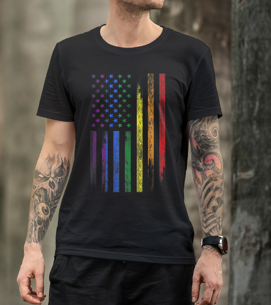 USA Rainbow Flag Gay Pride Symbol T-Shirt