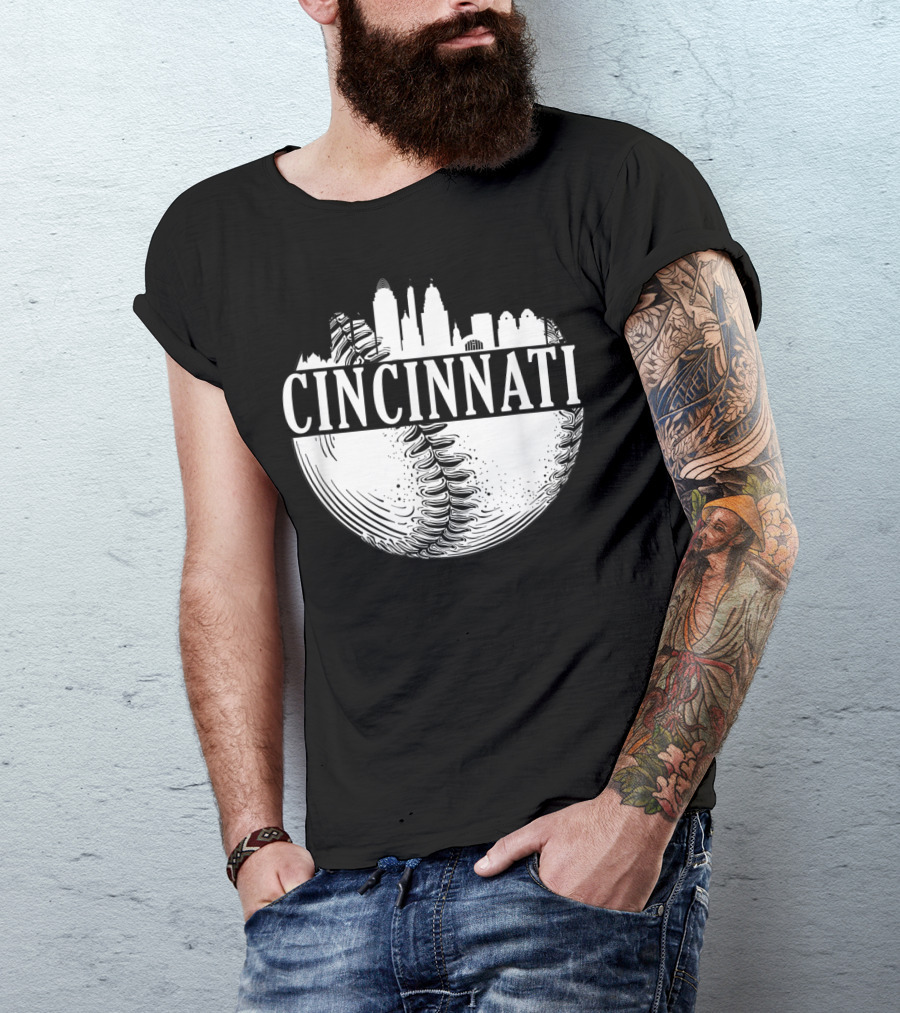 Cincinnati Skyline Baseball Vintage Downtown Ohio T-Shirt