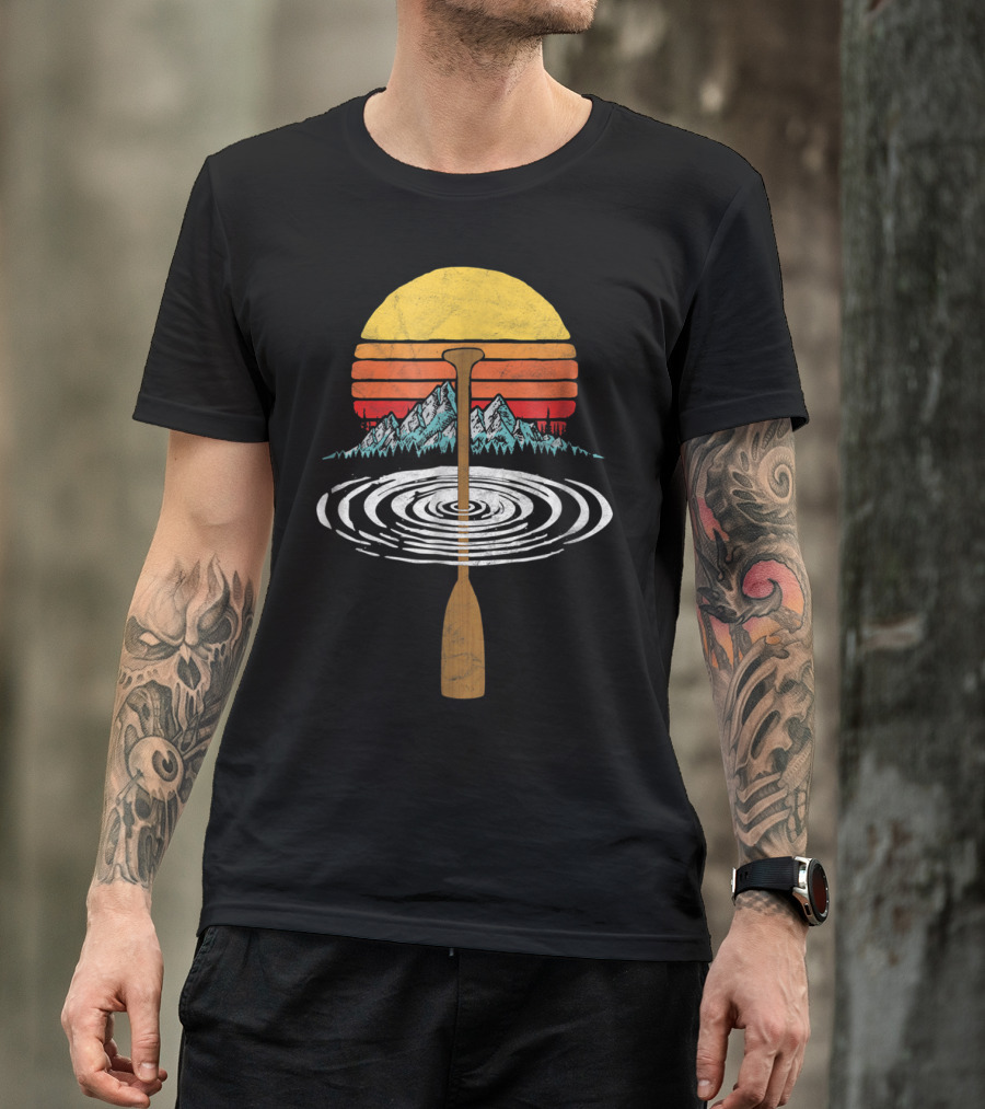 Vintage Paddle Mountains Canoe Raf Circle Sunset Retro T-Shirt