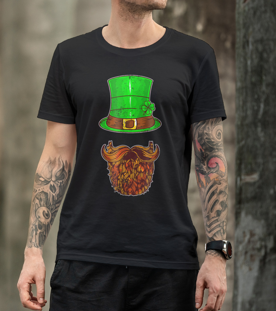 Awesomely Festive St Patrick's Day Green Irish Hat With Shamrock And Orange Beard T-Shirt