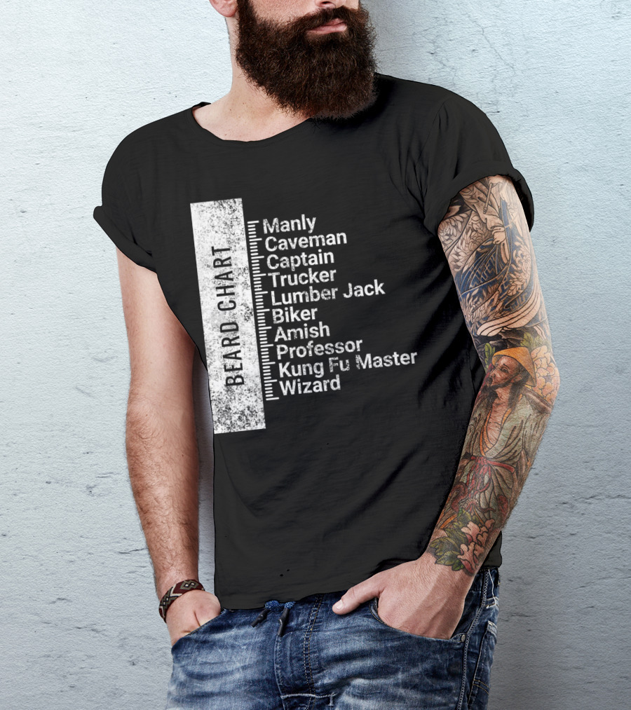 Beard Chart Manly Caveman Captain Trucker Lumberjack Biker Amish Professor Kung Fu Master Wizard T-Shirt