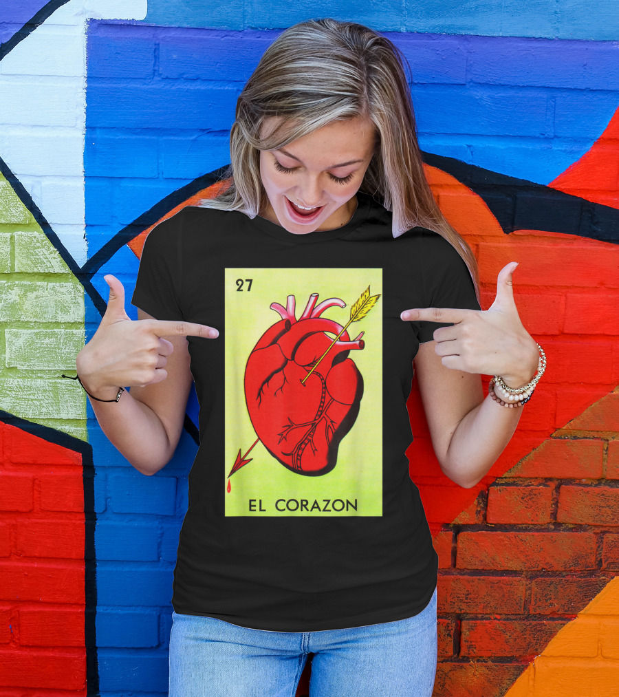 Mexican Loteria Card 27 El Corazon Heart With Arrow T-Shirt