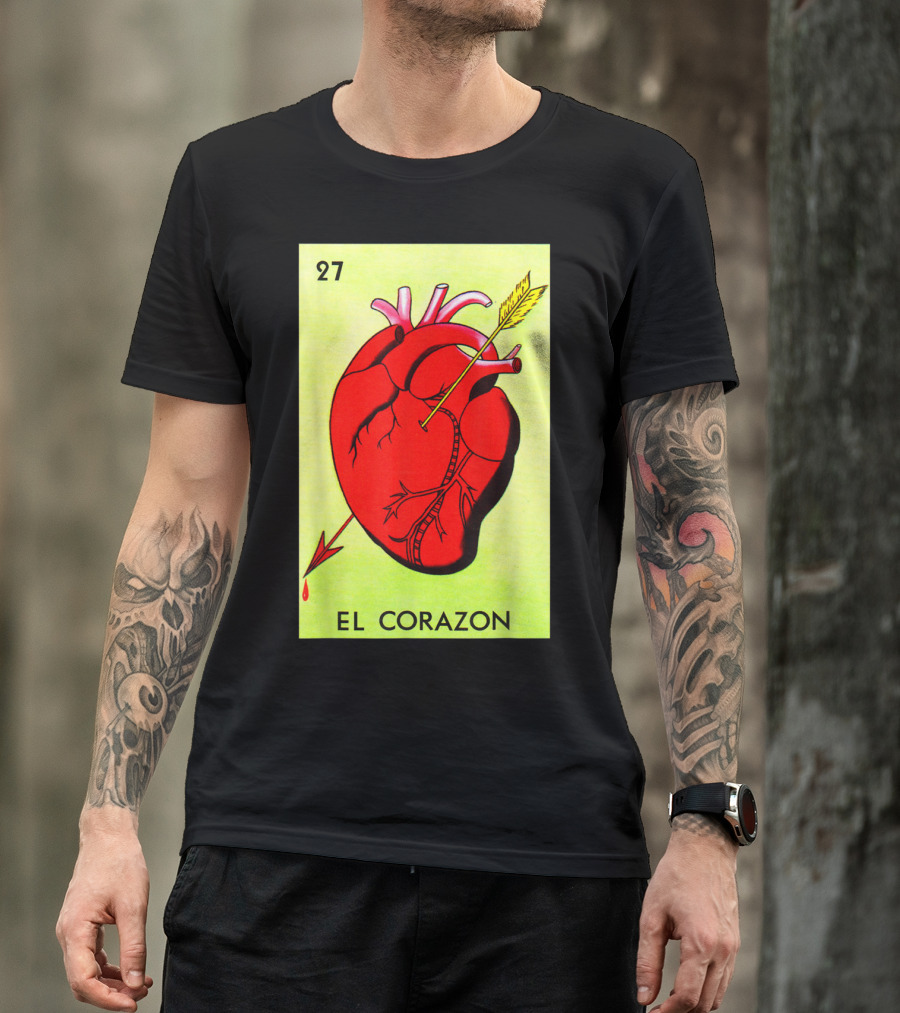 Mexican Loteria Card 27 El Corazon Heart With Arrow T-Shirt