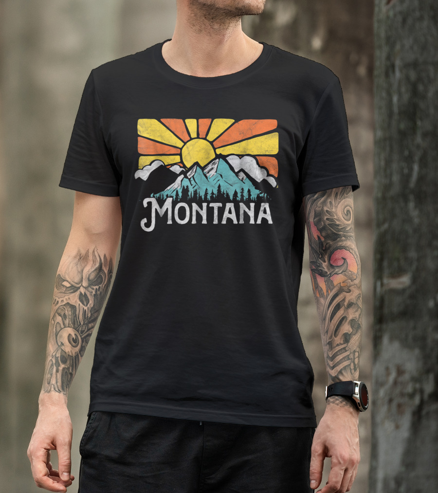 Montana Eighties Style Mountains Sun Retro T-Shirt