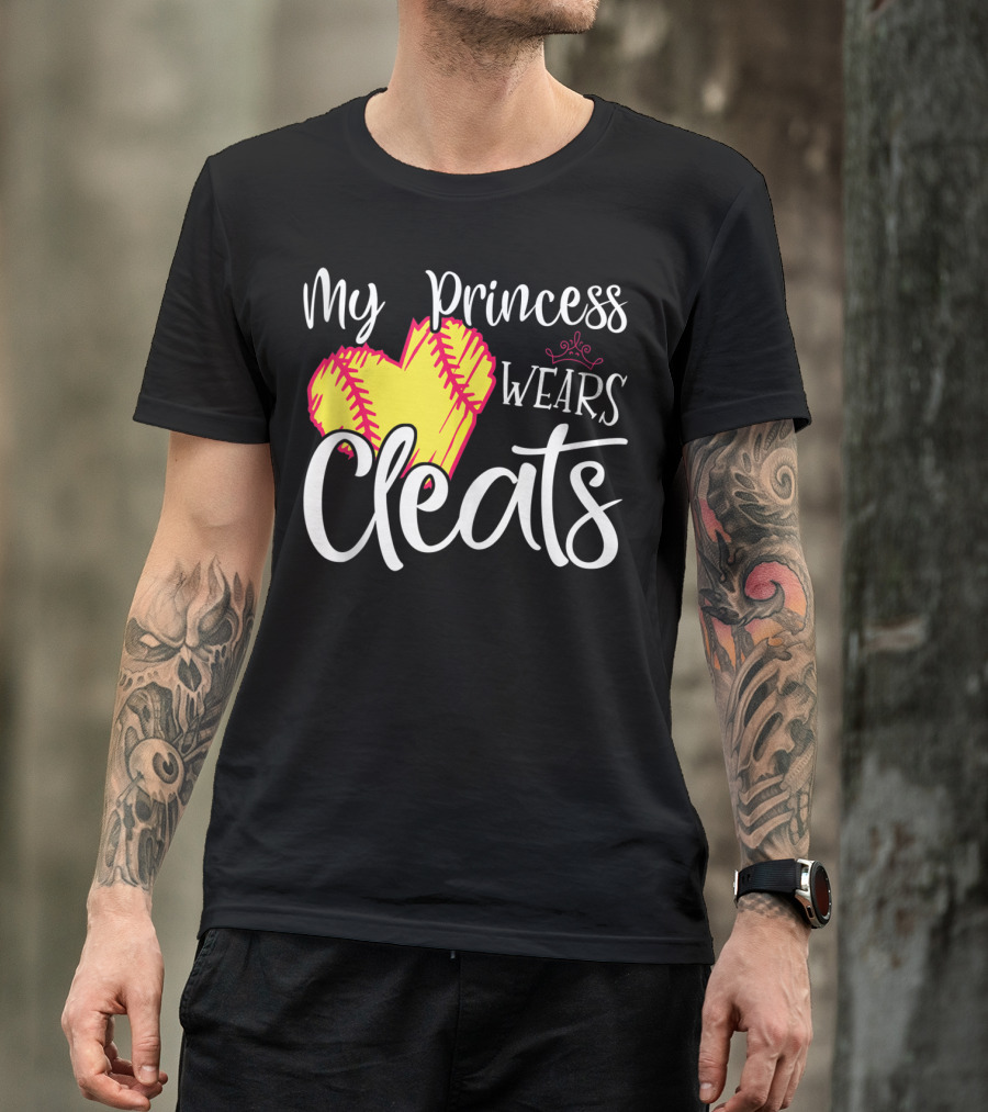 My Princess Wears Cleats Softball Heart T-Shirt
