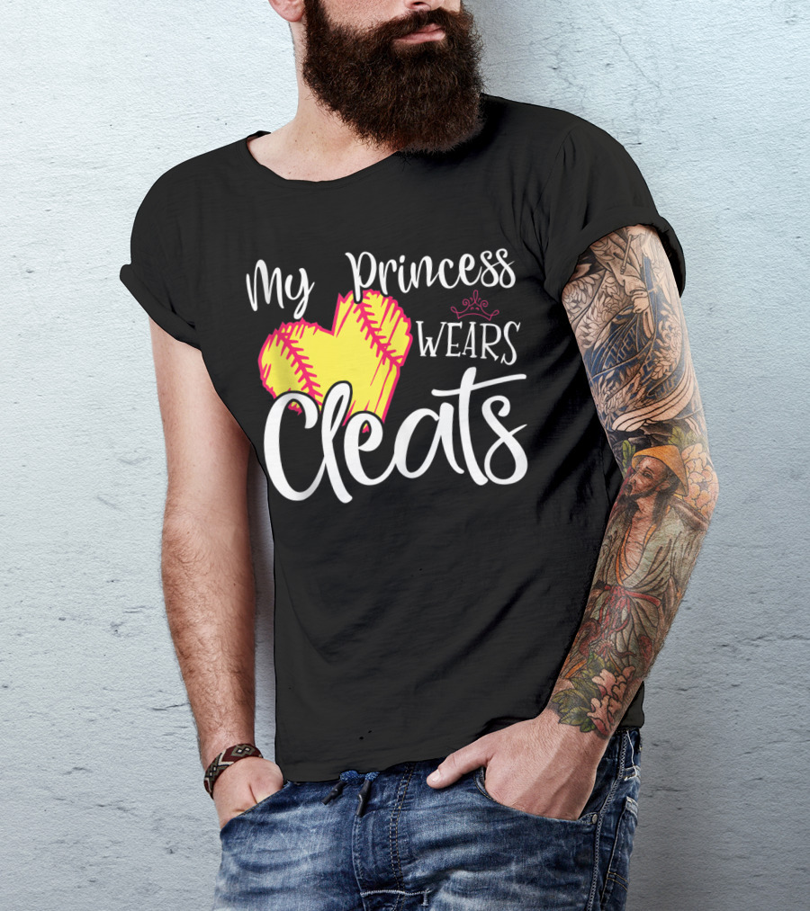 My Princess Wears Cleats Softball Heart T-Shirt