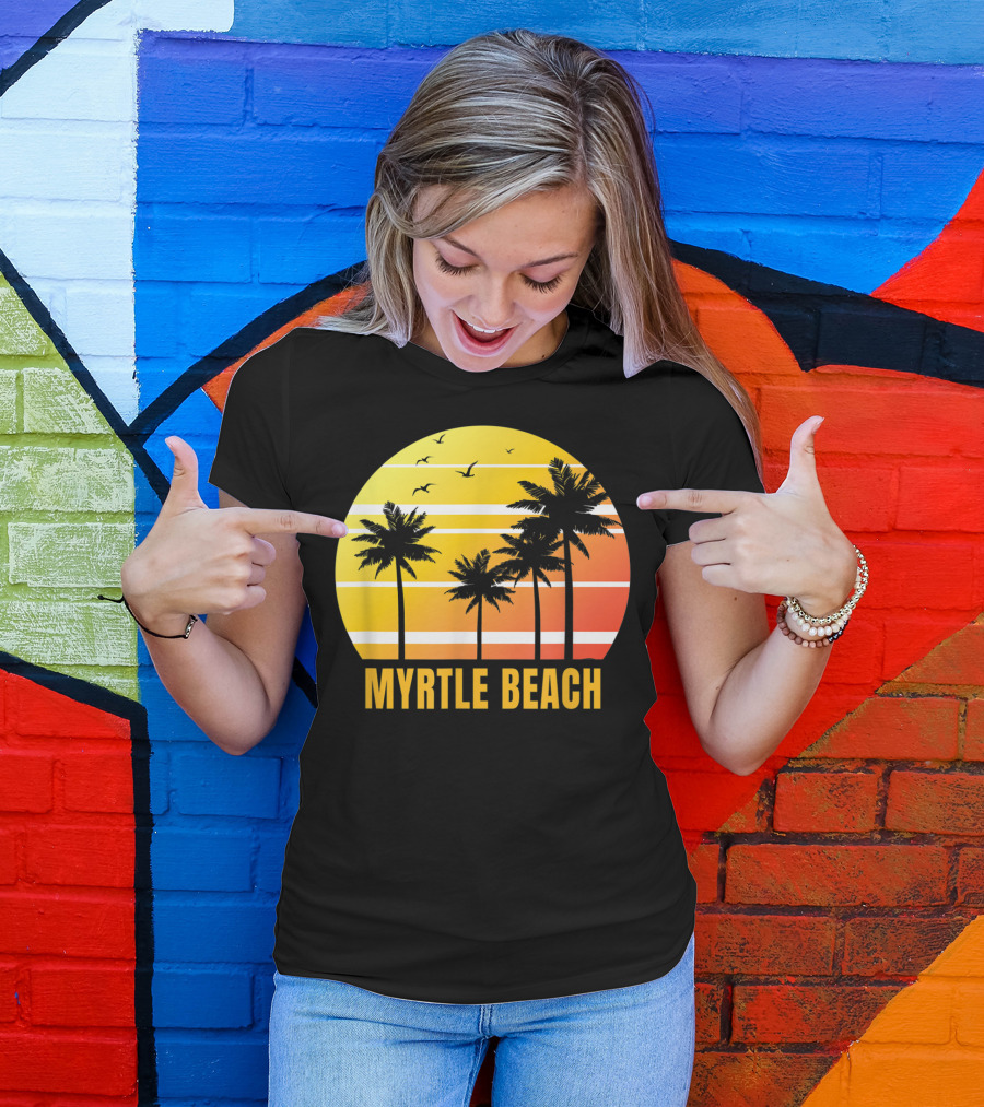 Myrtle Beach South Carolina Palm Trees Sunset Vacation Souvenir T-Shirt