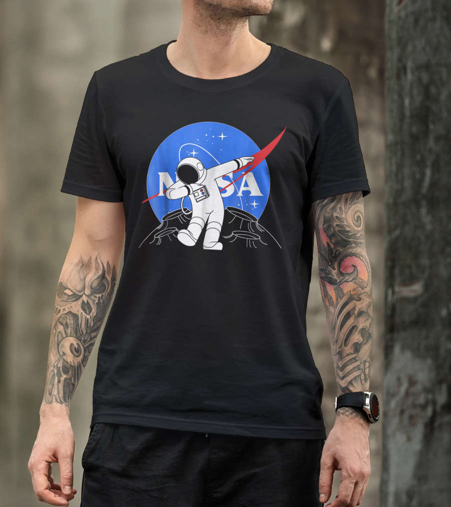 NASA Astronaut Dab On The Moon Iconic Logo Parody Spacewalk Scene T-Shirt