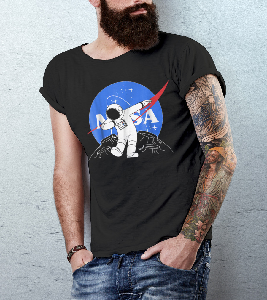 NASA Astronaut Dab On The Moon Iconic Logo Parody Spacewalk Scene T-Shirt