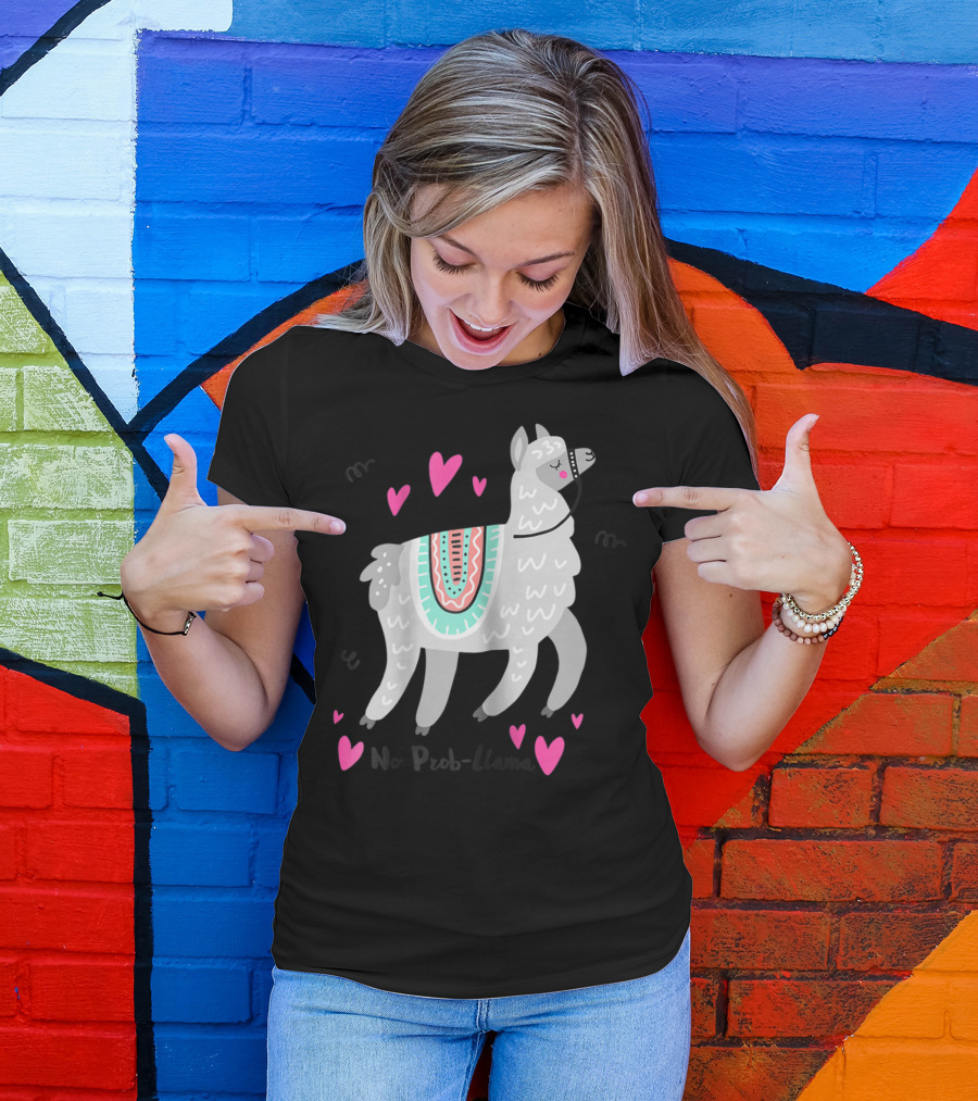 No Prob Llama Funny Llama Alpaca Lover Hearts T-Shirt