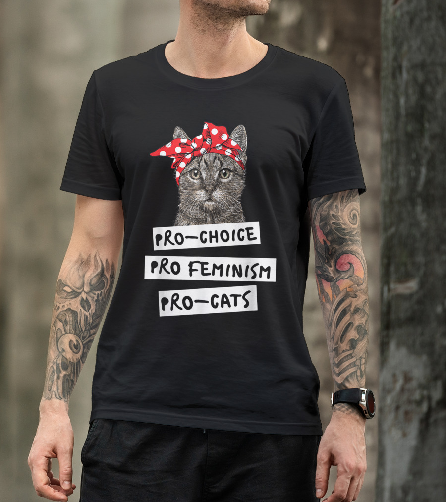 Pro Choice Pro Feminism Pro Cats Red Polka Dot Headband Cat T-Shirt