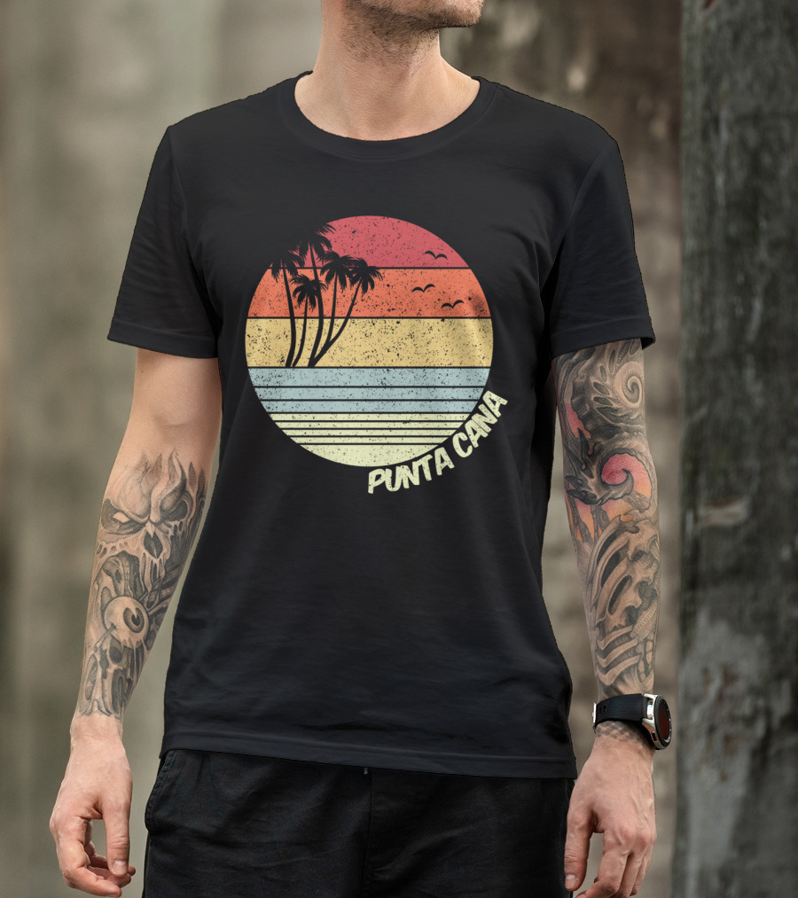 Punta Cana Retro Sunset Palm Trees Beach Vacation Dominican Republic T-Shirt