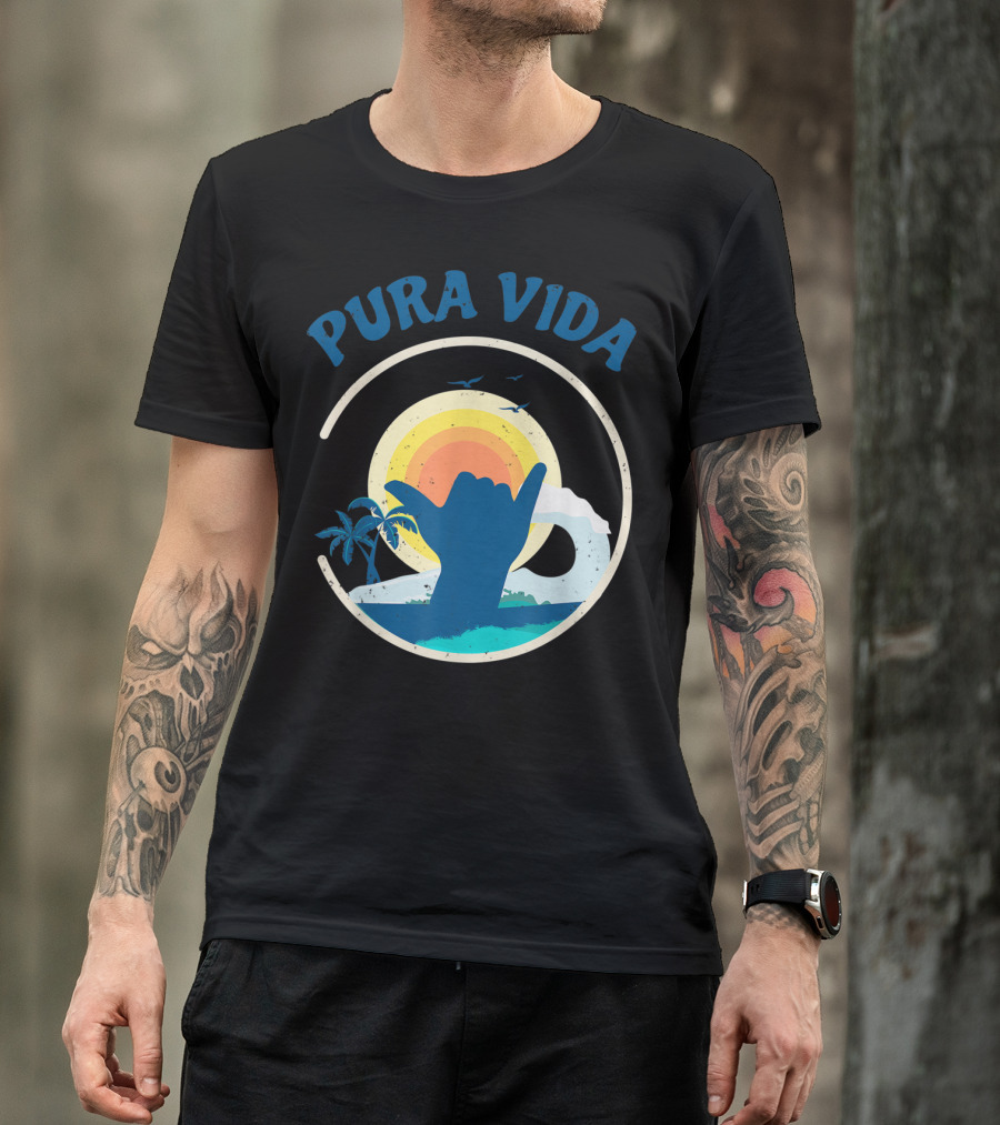Pura Vida Costa Rica Surfing Vacation Sunset Beach Scene T-Shirt