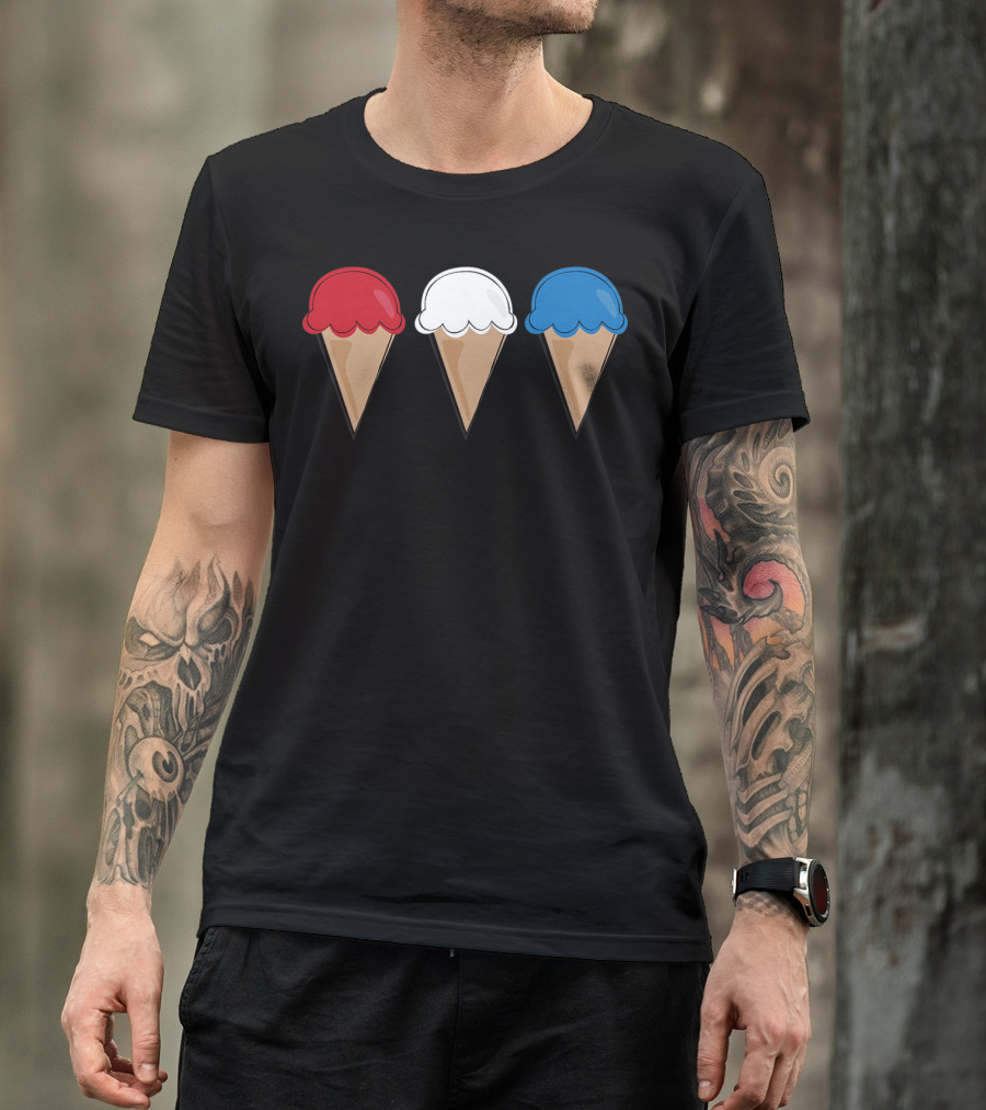 Red White Blue Ice Cream Cones Summer Fun T-Shirt