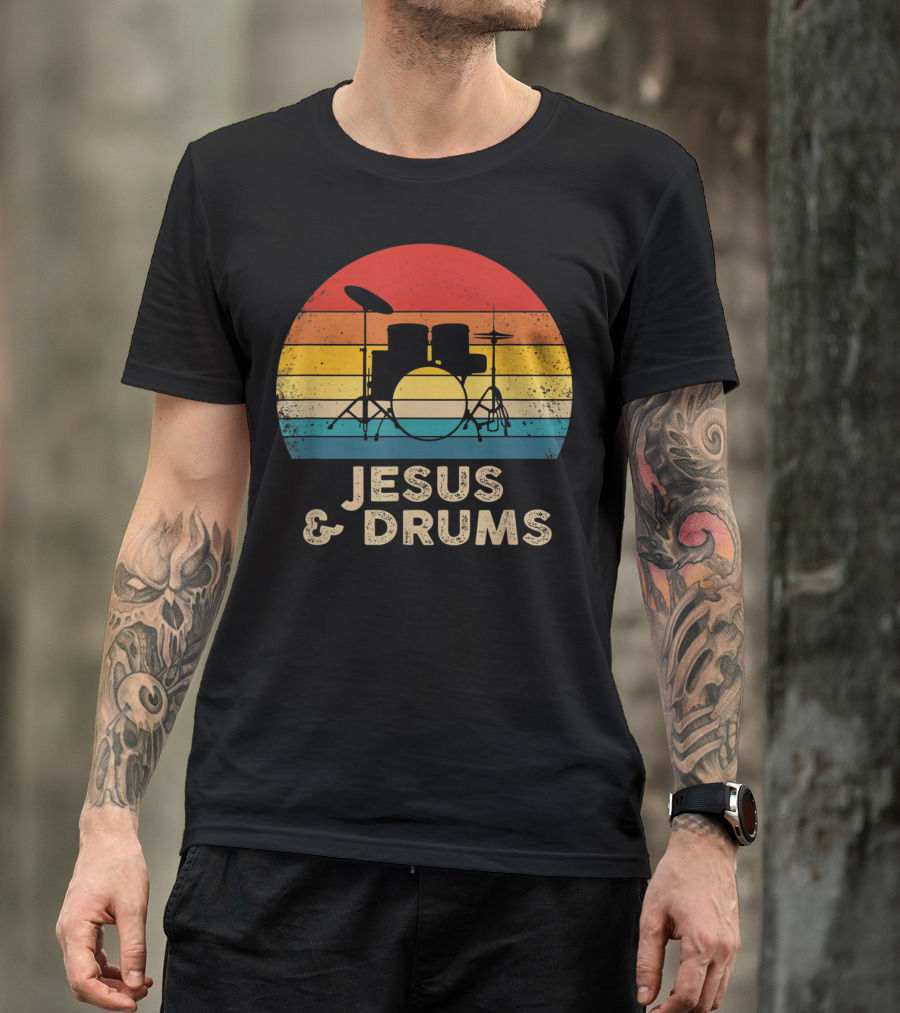 Jesus And Drums Retro Christian Worship Drummer T-Shirt