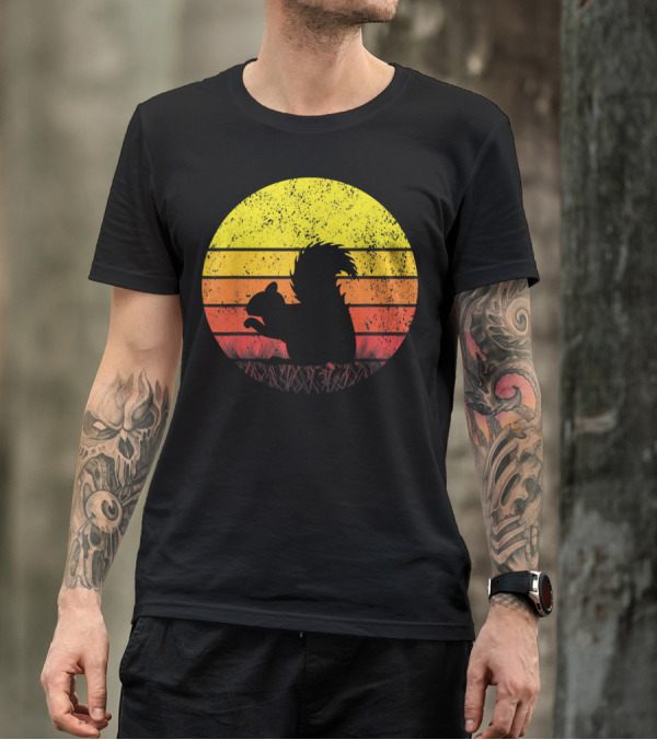 Retro Sunset Squirrel Silhouette Vintage Safa T-Shirt