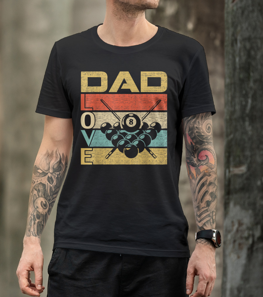 Dad Love Billiards 8 Ball Retro Vintage Father's T-Shirt