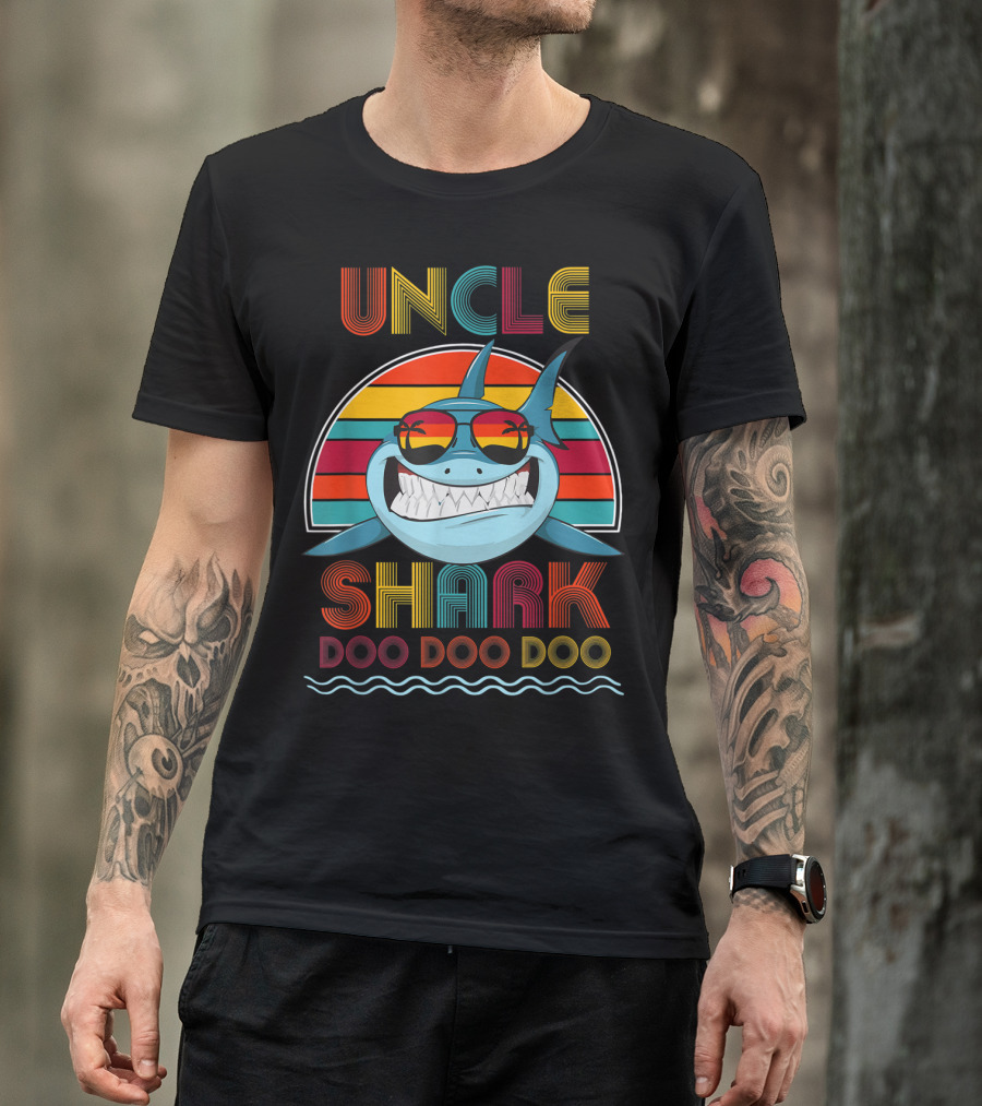 Uncle Shark Doo Doo Doo Retro Vintage Rainbow Sunglasses T-Shirt