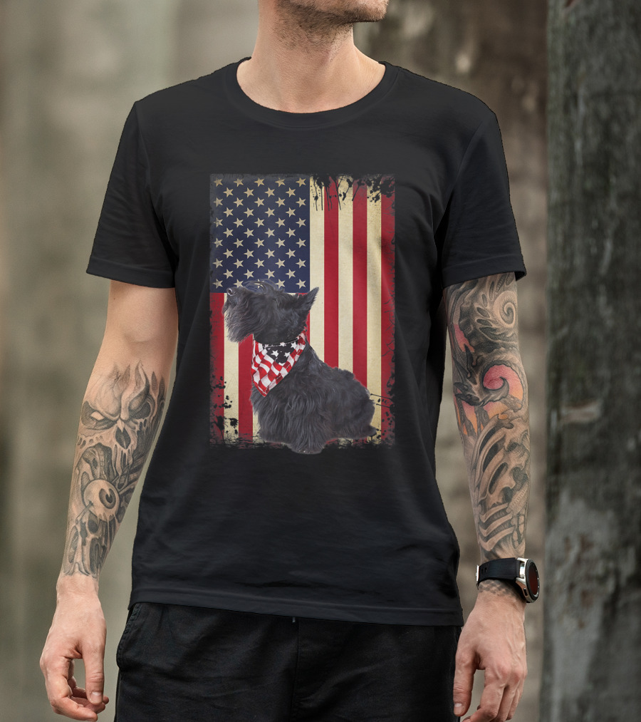 Scottish Terrier American Flag Bandana T-Shirt