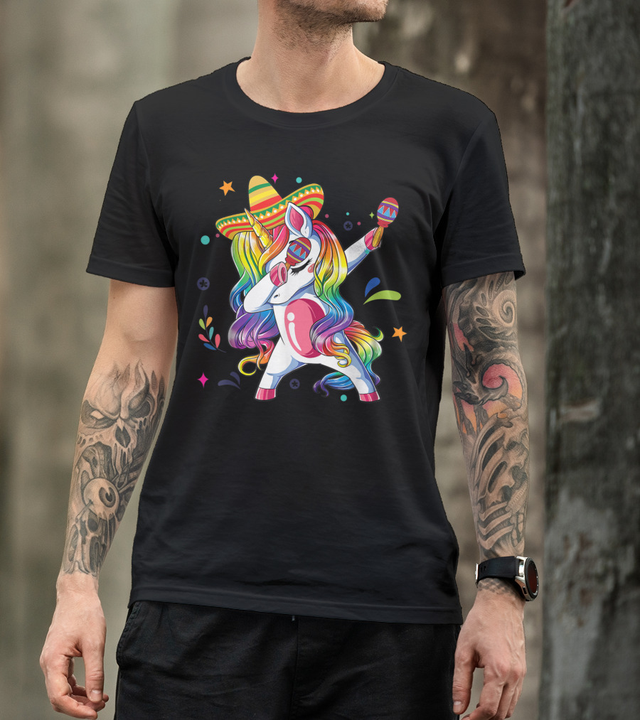 Sombrero Wearing Dabbing Unicorn With Maracas For Cinco De Mayo T-Shirt