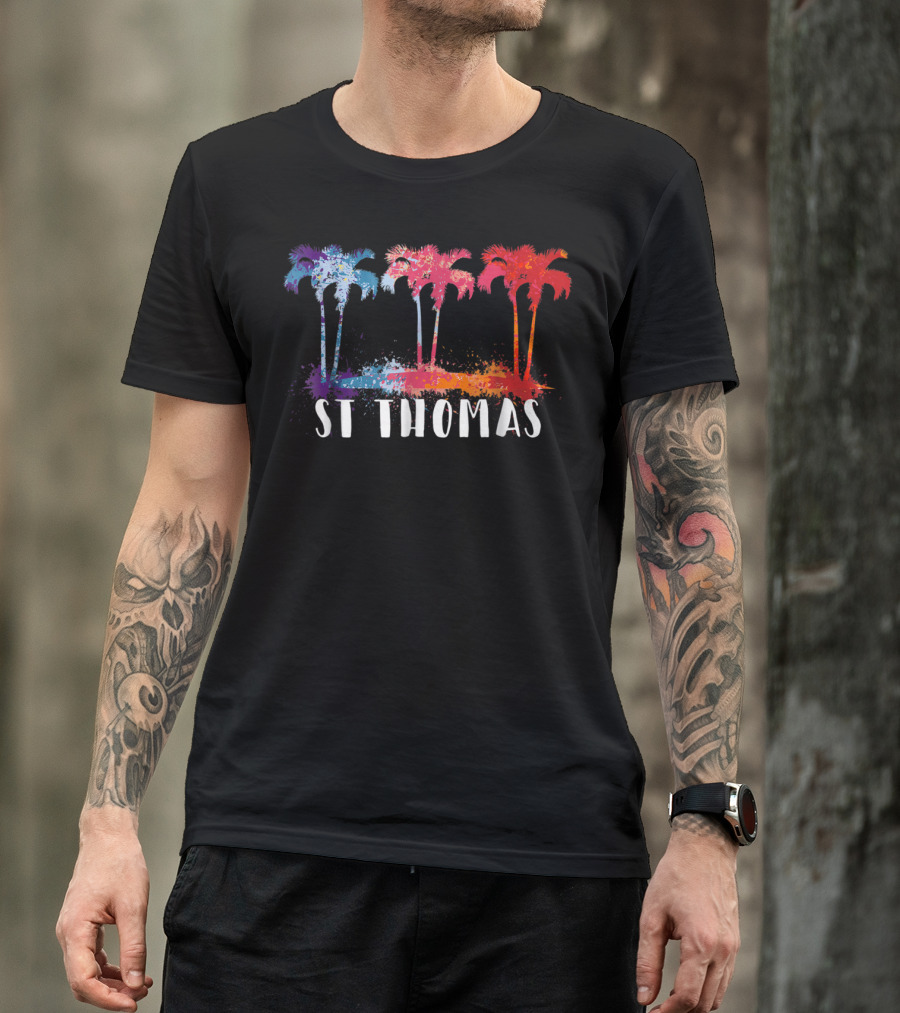 St Thomas Virgin Islands Tropical Palm Trees Paint T-Shirt