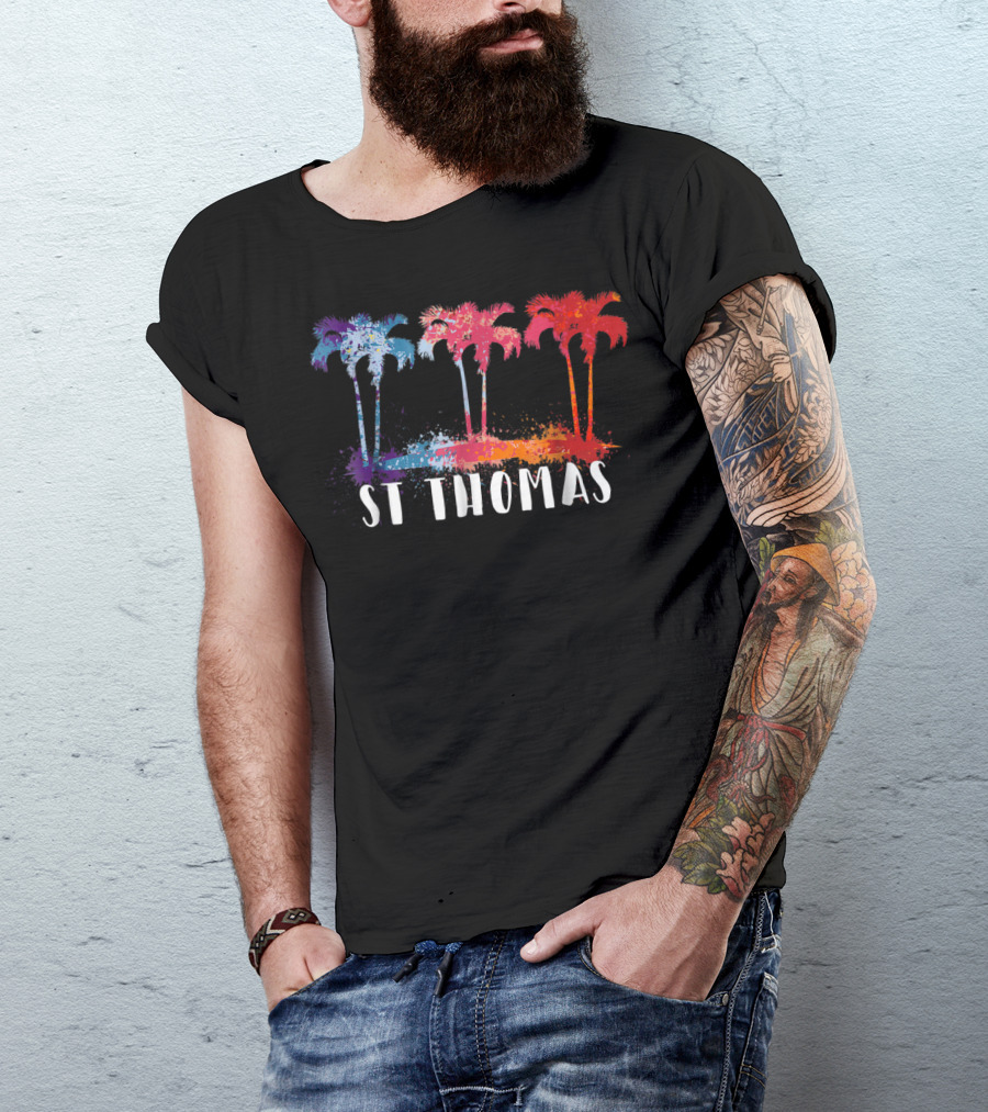 St Thomas Virgin Islands Tropical Palm Trees Paint T-Shirt