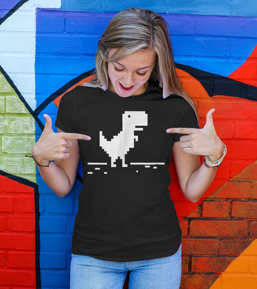 T Rex Pixel Dinosaur No Internet Game T-Shirt